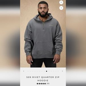 Youngla Rivet Quarter Zip Hoodie Grey Wash XL